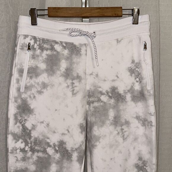 Old Navy M High Rise Dynamic Fleece Drawstring Jogger White Gray Cloud Tie Dye - Picture 3 of 11